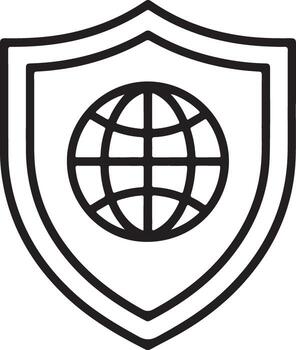 Icon of a shield with a globe inside symbolizing global security and protection of the internet vector