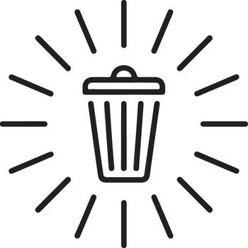 Clean trash can icon with radiating lines symbolizing a fresh start or removal vector