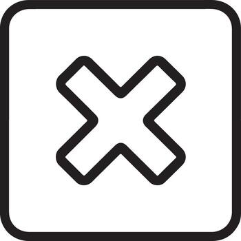 Simple black and white outline of a cross symbol inside a rounded square icon vector