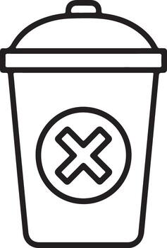 Simple line art icon of a trash can with a red x symbol indicating deletion or removal vector