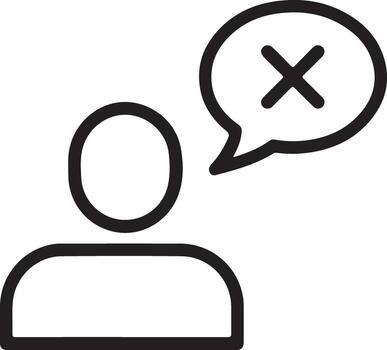 Simple line icon of a person silhouette with a speech bubble containing a cross symbol vector