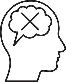 Silhouette of a human head with a thought bubble containing a large x symbol representing a blocked idea or negative thought vector