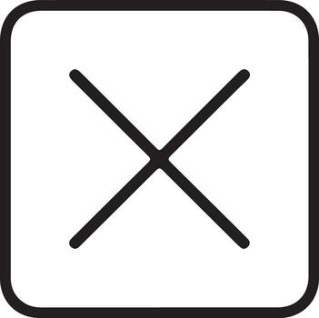 Simple black x mark icon inside a rounded square frame on a white background vector