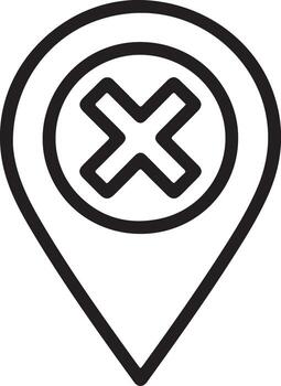 negro contorno de un mapa alfiler marcador con un rojo cruzar símbolo dentro un circulo vector