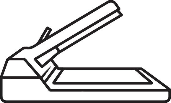Simple line drawing icon of an open flatbed scanner ready for document scanning vector