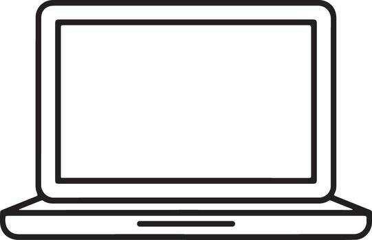 Simple outline of an open laptop computer with a blank screen on a white background vector