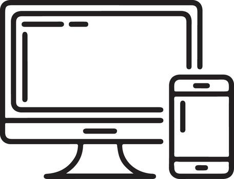 Simple line art icon of a desktop computer monitor and a smartphone side by side vector