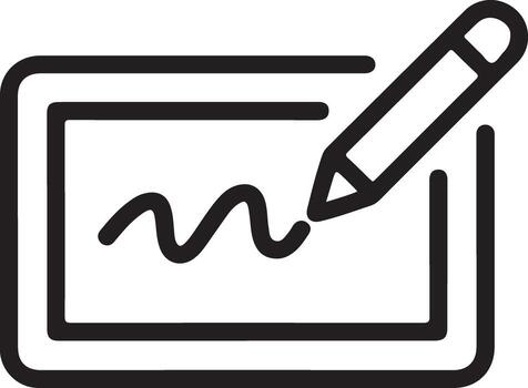 Digital signature on a tablet screen with a stylus pen drawing a wavy line vector
