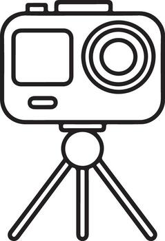 Minimalist line art icon of a compact action camera mounted on a small tripod vector