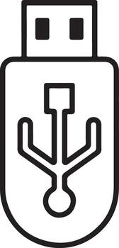 Simple outline icon of a usb flash drive with the universal serial bus symbol vector