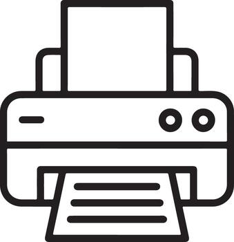 Simple outline icon of a modern office printer with paper coming out of the output tray vector