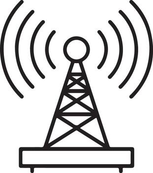 sencillo línea Arte icono de un radio torre transmitiendo señales y olas vector