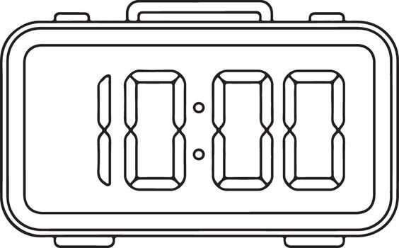 sencillo contorno de un digital alarma reloj mostrando diez en punto con botones y encargarse de vector