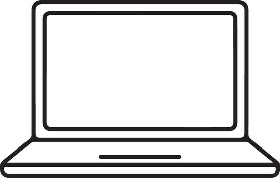 Simple line art illustration of an open laptop computer with a blank screen on a white background vector