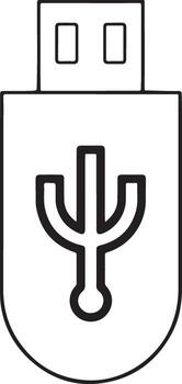 Simple outline drawing of a usb flash drive with the universal serial bus symbol vector