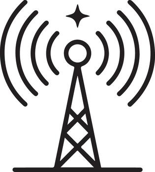 sencillo línea Arte icono de un radio torre emitiendo señales con un Starburst encima vector