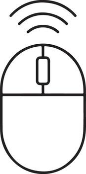 sencillo contorno icono de un inalámbrico computadora ratón con señal olas emanando encima vector