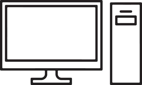 Simple line art icon of a desktop computer monitor and tower unit vector