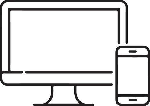Modern computer monitor and smartphone displayed side by side in a clean line art illustration vector
