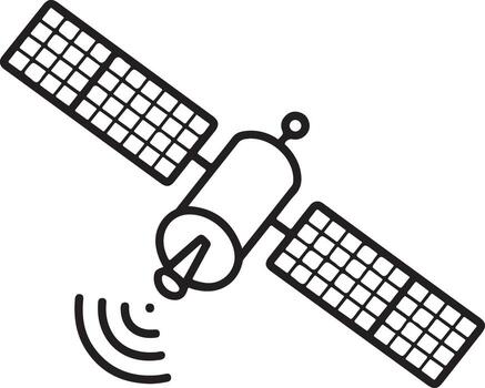 Hand drawn sketch of a satellite transmitting signals in outer space with solar panels vector