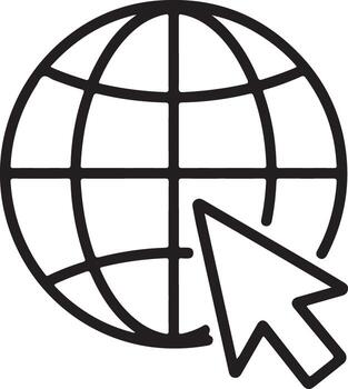 sencillo contorno icono de un globo con un computadora ratón cursor señalando hacia eso vector