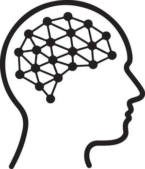 Abstract neural network structure within a stylized human head silhouette representing artificial intelligence and cognition vector