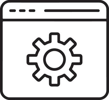 sencillo contorno icono representando un navegador ventana con un engranaje símbolo para ajustes o configuración vector
