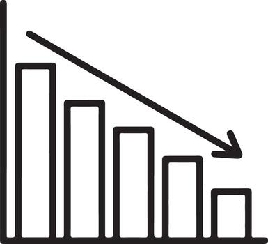 Simple line icon of a bar chart showing a downward trend and arrow indicating decline vector