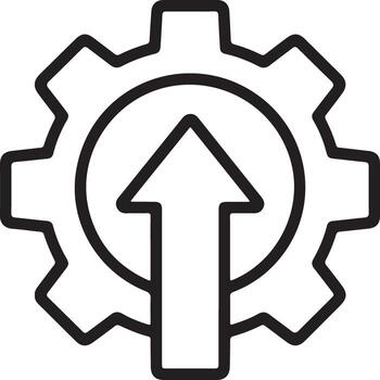 Simple outline icon of a gear with an upward arrow symbolizing progress and improvement vector