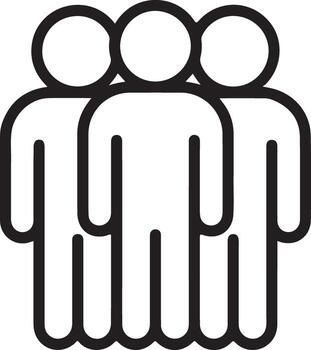 Simple outline icon of three people standing together representing teamwork or community vector