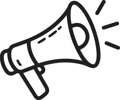 Simple hand drawn outline icon of a megaphone announcing and broadcasting a message vector