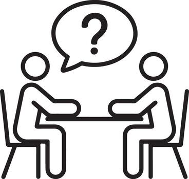 dos personas sentado a un mesa con un pregunta marca en un habla burbuja vector