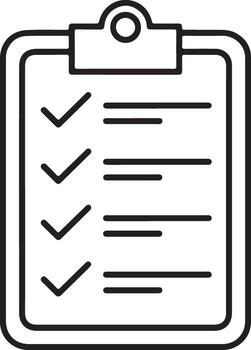 Simple line art icon of a clipboard with a completed checklist and tasks vector