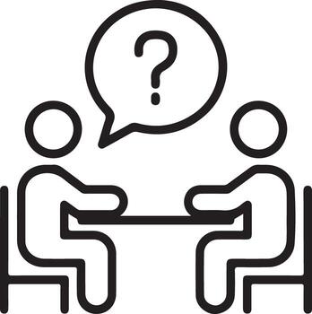 Two people sitting at a table with a question mark in a speech bubble above vector