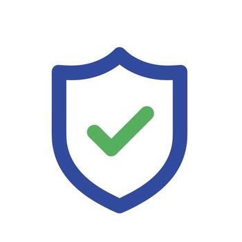 azul proteger muestra un verde marca de verificación, significando seguridad y validación en un blanco superficie, transporte confiar y fiabilidad. vector