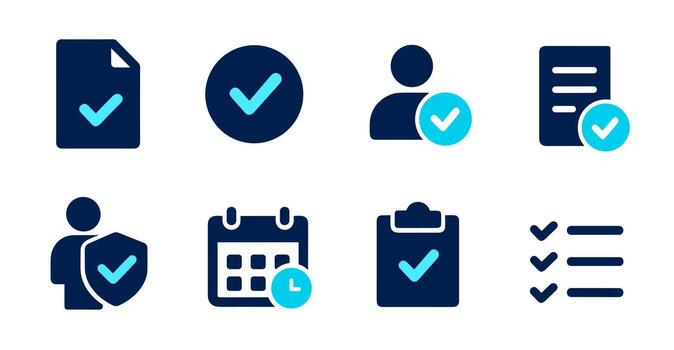 Approved documents and tasks are displayed with checkmarks, symbolizing completion and validation, ensuring accuracy and efficiency in process management. vector