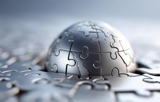 Globalization through connection Puzzle pieces uniting to form a cohesive globe representing unity and collaboration across borders photo