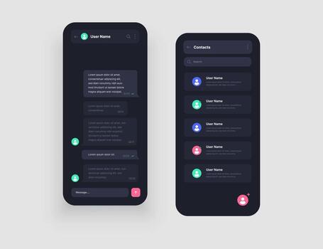Mobile interface design with chat, social media, online messenger kit. Use design for web application or mobile app. vector