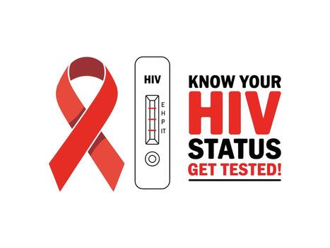 Red hiv awareness ribbon and test kit with text hiv testing vector