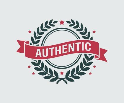 Red banner with authentic text in laurel wreath emblem vector