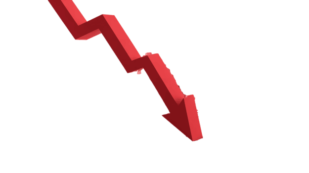 Red D Arrow Graph Showing Sharp Decline in Business Performance Against Transparent Background png