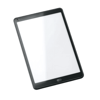 Sleek black tablet computer with blank screen displaying digital information on a transparent backgr png