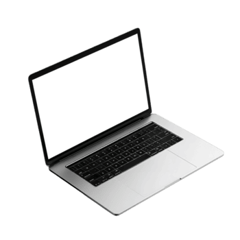 Sleek modern laptop computer with blank screen open on a transparent background for design png