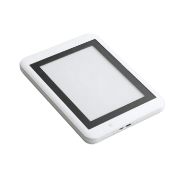 Modern e-reader device with blank screen on transparent background, ready for content and digital re png