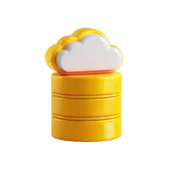 d nuvem armazenamento ícone em amarelo base de dados cilindro para dados cópia de segurança e digital em formação segurança co png