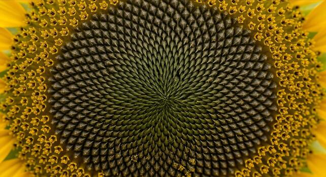 a close up of a sunflower with a circular center photo