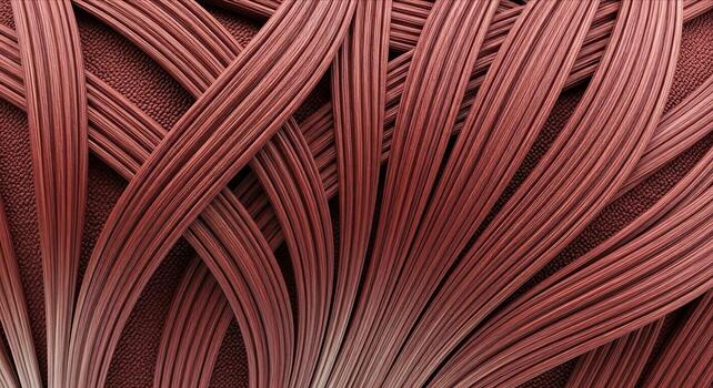 A macro close-up of tightly woven red threads creates an intricate, textured background with flowing lines, highlighting the detail and craftsmanship of fabric or textile. photo