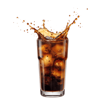 Refreshing Cola Beverage with Ice Cubes Creating a Dynamic Splash on a Clean Isolated Space png