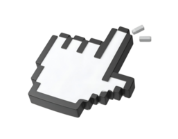 cursor cliques pixelizada mão em transparente fundo 3d animação png