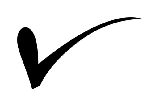 Black check mark symbol on white background, representing approval and confirmation vector